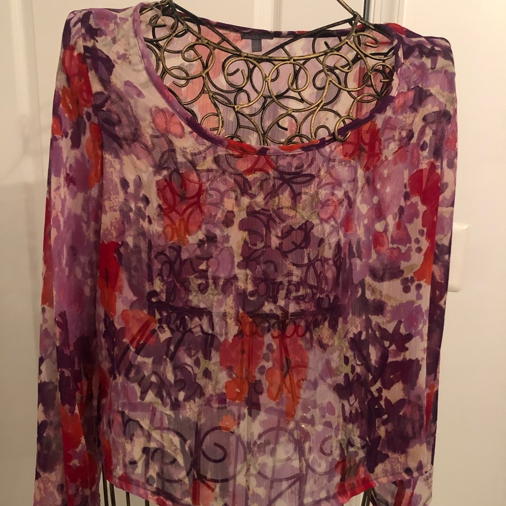 Red and purple long sleeve blouse will need to wear camisole underneath sheer